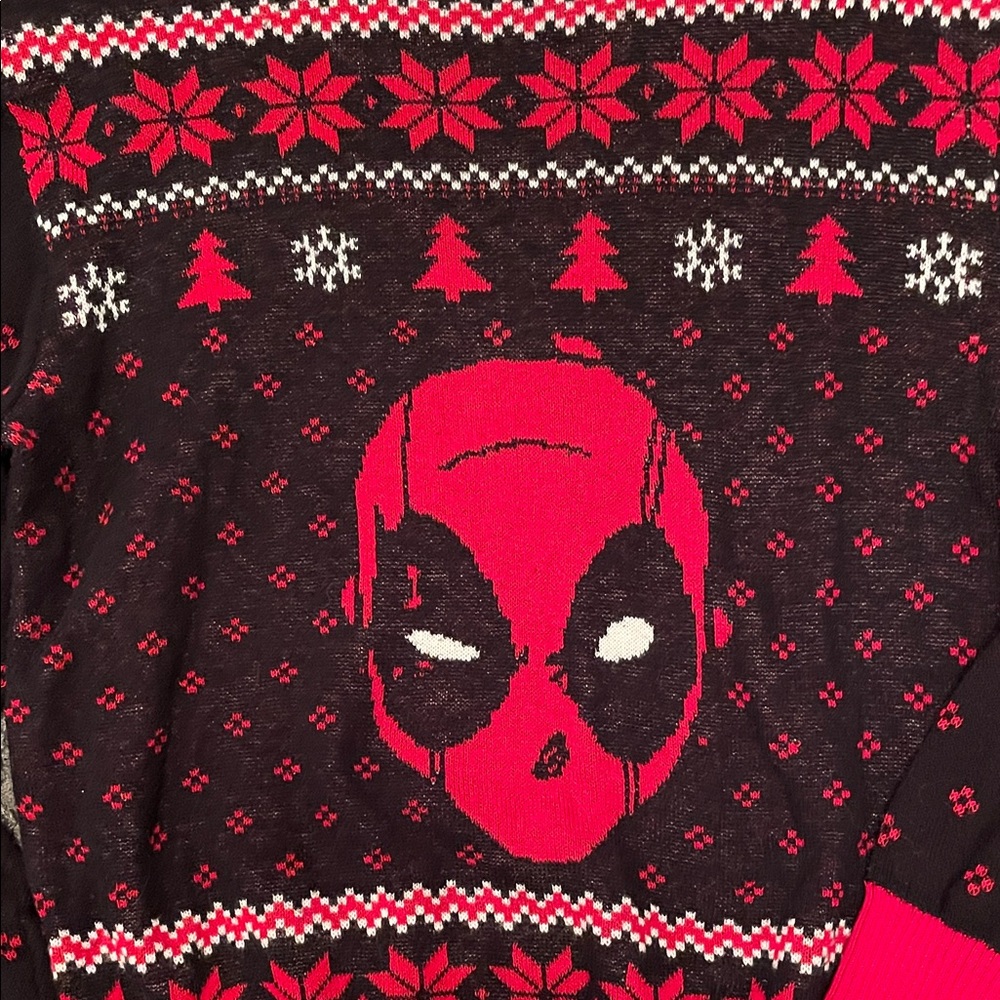 MARVEL Deadpool Festive Ugly Christmas Knit Sweater Red Black White - Picture 3 of 4
